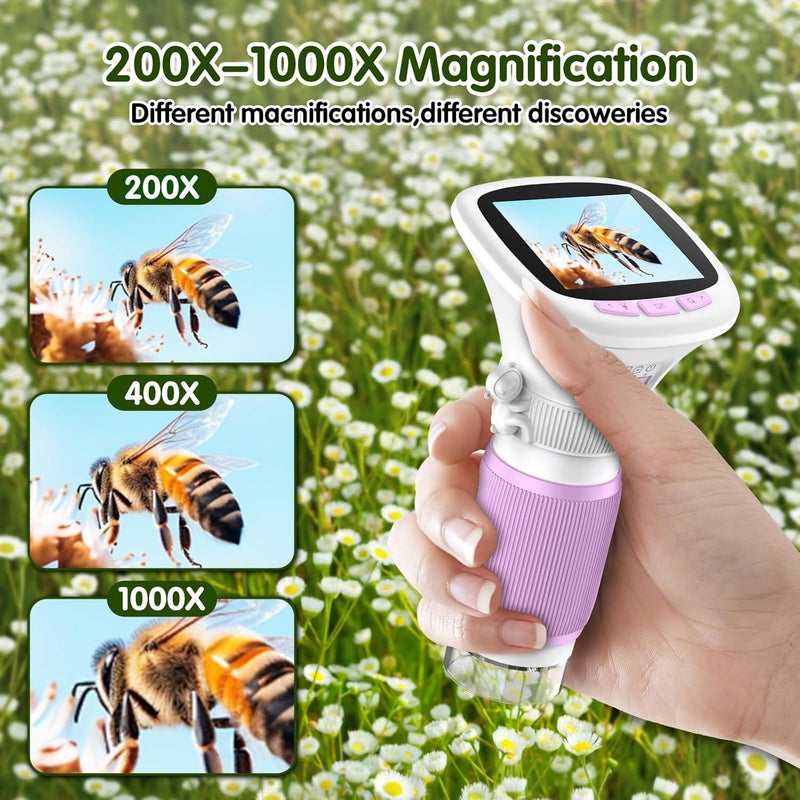 EDCREATY Microscope for Kids, 200X-1000X Portable Pocket Handheld Microscope, 2.4 High-Definition Screen, 200W Pixels for Birthday Christmas Holiday Toys Gifts for 5 6 7 8 9 10 11 12 Kids - Image 3
